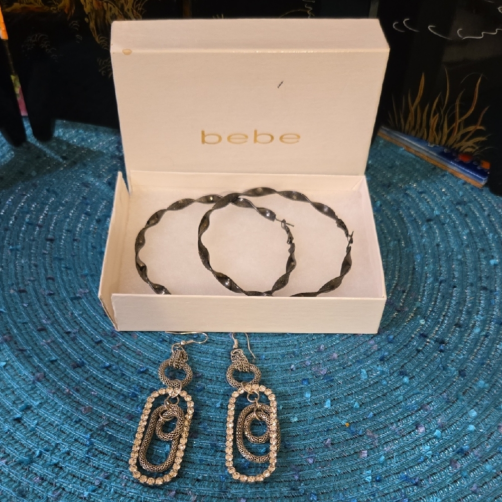 Bebe Black and Silver Geometric Earrings